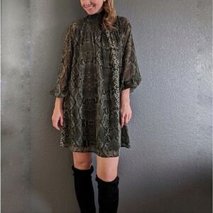 Express Snake Print Long Sleeve Shift Dress